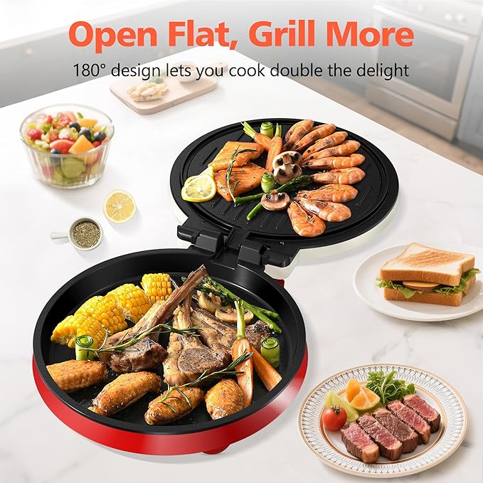 Small Electric Pancake Griddle - CACHOO 8'' Round Electric Griddle Nonstick with On/Off Switch, 180° Open Indoor Grill/Press Maker for Paninis, Quesadillas, Burgers, Omelettes, Thin Pizzas