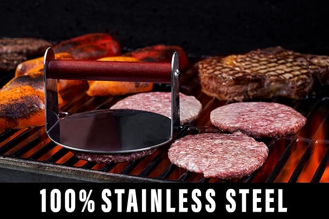 Bellemain Burger Smasher for Griddle | Stainless Steel 6" Round Smash Burger Press | Hamburger Press for Grill, Cooking, Meat Press with Wooden Handle, Grill Accessories Kit