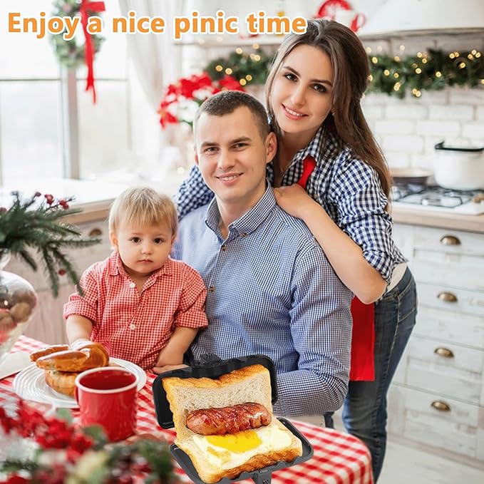 Sandwich Maker Pan, Double-Sided Sandwich Baking Pan Nonstick Sandwich Maker Flip Grill Pan Grilled Cheese Maker for Breakfast Pancakes Omelets Frittatas Toast(black and silver*1)