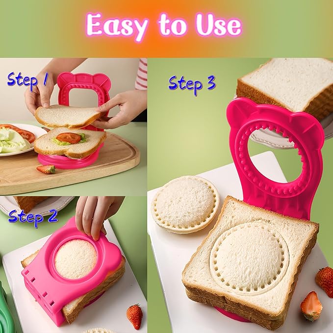 Sandwich Cutter and Sealer, Decruster Sandwich Maker for kids lunch Uncrustable Sandwich Maker，Easy for School Lunchbox and Bento Box - Rose Red