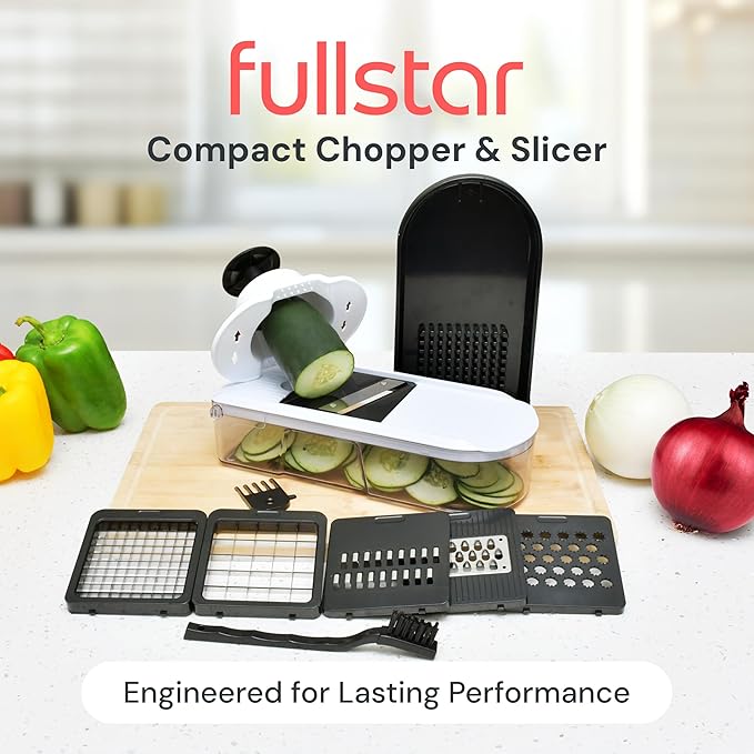 Fullstar Mandoline Slicer for Kitchen - Vegetable Chopper, Onion Potato Food Veggie Fruit Slicer and Cutter with Container, Kitchen Gadgets & Accessories, Home Essentials (6-in-1, Gray/Green)