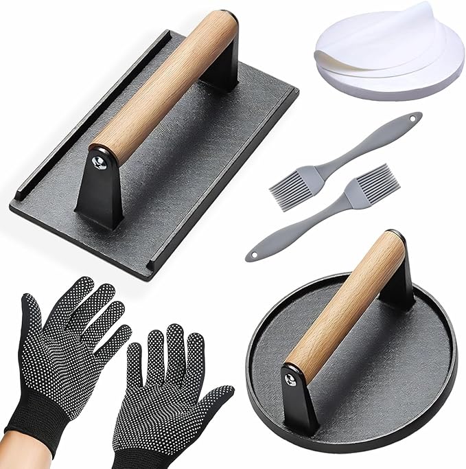 Smash Burger Press Kit 56 Pcs,7.9 Inch Cast iron hamburger smasher tool,Burger Smasher, Bacon Press,Burger Tool for Grill and Griddle Accessories,Barbecues and Tailgates