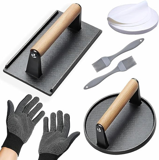 Smash Burger Press Kit 56 Pcs,7.9 Inch Cast iron hamburger smasher tool,Burger Smasher, Bacon Press,Burger Tool for Grill and Griddle Accessories,Barbecues and Tailgates