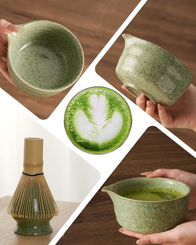 Matcha Whisk Set,7 Pcs Matcha Kit Includes 15oz Spouted Matcha Bowl,Bamboo Whisk,Scoop & Sifter for Matcha Lovers,Beginners,Birthday,Christmas(Matchat Green)