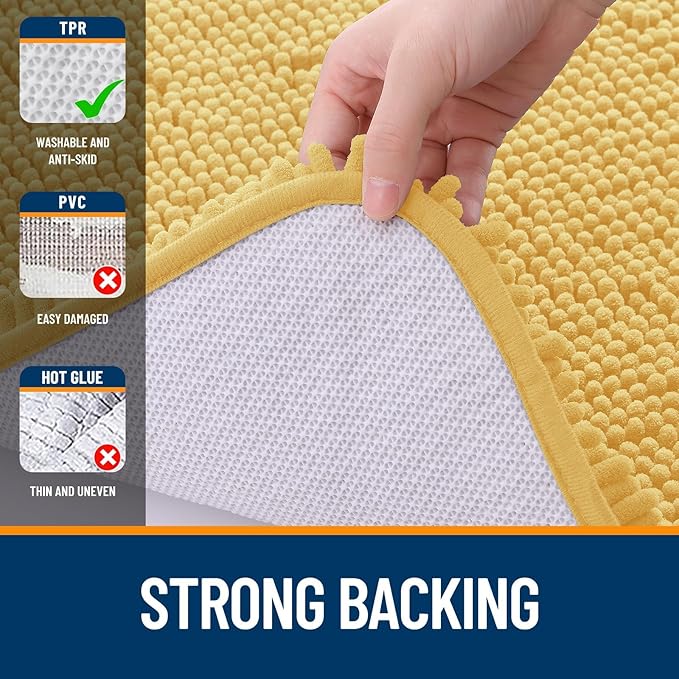 OLANLY Bathroom Rugs Sets 2 Piece, Soft Absorbent Chenille Bath Mats and U-Shaped Contour Toilet Mat Area Rug Set, Machine Washable Bath Carpet, Home Decor Accessories(30"x20"+24"x20", Yellow)