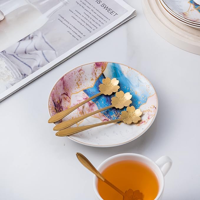 Jusalpha Fine China Rainbow Galaxy Series Glass Tea Pot with Infuser-Teapot Warmer Teacup and Saucer Set with Spoon in Gift Box- 16 pcs in 1 set, (FD Glass pot set 08)