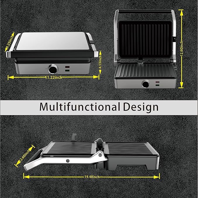 Panini Press, Electric Sandwich Press Grill, Open 180 Degrees, Electric Grill Indoor, Perfect for Grilling Sandwich, Steak, Burger, Adjustable Temperature Control, Non Stick Coating