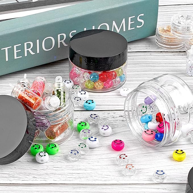 TUZAZO 1 Oz Small Plastic Container Jars with Lids and Labels BPA Free, Empty Round Clear Cosmetic Containers Plastic Slime Jars for Lotion, Cream, Ointments, Samples, Makeup, Travel Storage (12 Pack)