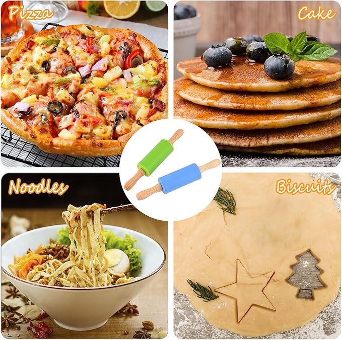 Mini Silicone Rolling Pin for Kids, Non-stick Surface Wood Handle, 9 Inch 1 Pack Red Point