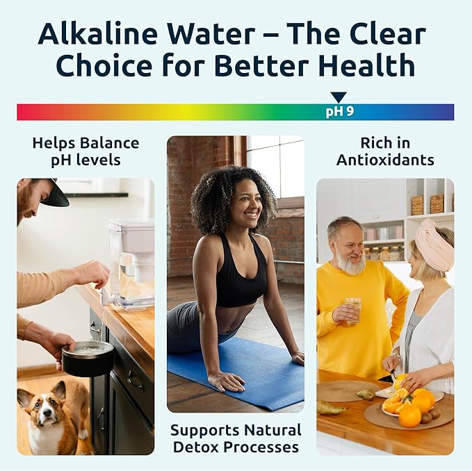 Invigorated Water pH Recharge Alkaline Water Filter Dispenser – BPA-Free Glass Countertop Water Filter Pitcher Purifier for Home & Office, 36-Cup Capacity, 360L Long Filter Life (Bamboo/Marble)
