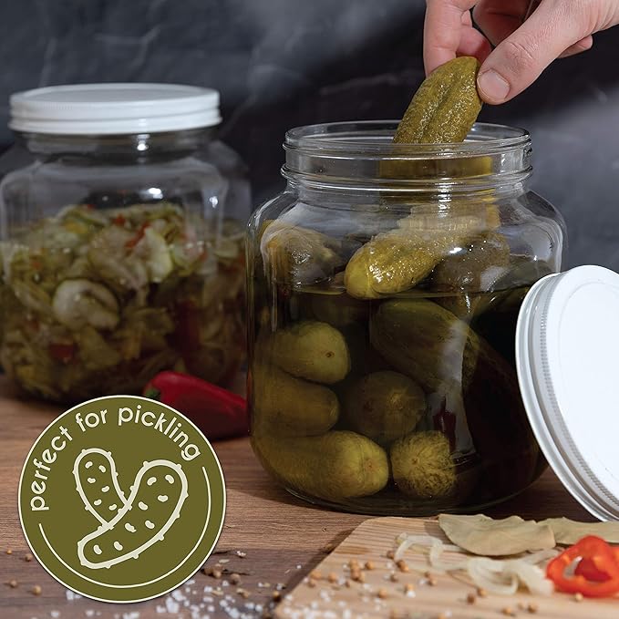 kitchentoolz 2 Pack Large Mason Jars Wide Mouth 64 oz – Half Gallon Glass Jar with Lid – 1/2 Gallon Mason Jar Airtight for Canning, Storing, Brewing, Pickling – Big Mason Jar with Lid
