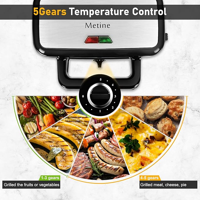 Waffle Makers, 3-in-1 Waffle Iron Panini Press Sandwich Maker with Removable Plates, 5-gears Temperature Control Non Stick Coating Cool Touch Handle Anti-skid Feet for Breakfast 1200W 120V