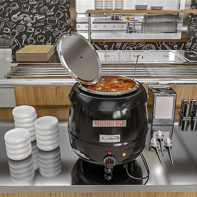 KoolMore Commercial Soup Kettle Warmer with Hinged Lid and Removable Pot Insert for Buffet, Restaurant, Party, Event, and Catering, Large 2.5 Gallon, Electric [Black] (SK-BK-3G)