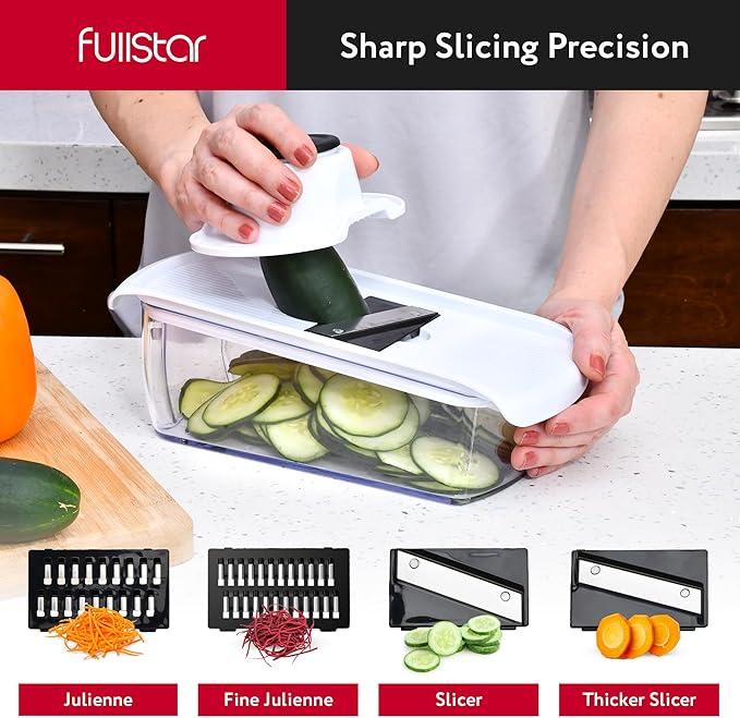 Fullstar Mandoline Slicer for Kitchen - Vegetable Chopper, Onion Potato Food Veggie Fruit Slicer and Cutter with Container, Kitchen Gadgets & Accessories, Home Essentials (All-in-1, White/Black)