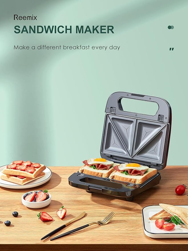 Reemix 3-in-1 Waffle, Grill & Sandwich Maker, Panini Press Grill and Waffle Iron Set with Removable Non-Stick Plates, Perfect for Cooking Grilled Cheese, Tuna Melts, Burgers, Steaks and Snacks, Black (3 in1 Sandwich Maker All Stainless Steel)