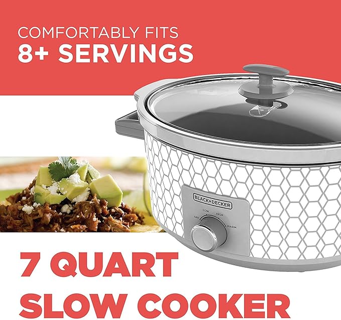 BLACK+DECKER SC1007D Slow Cooker, 7 quart, Geometric Cream