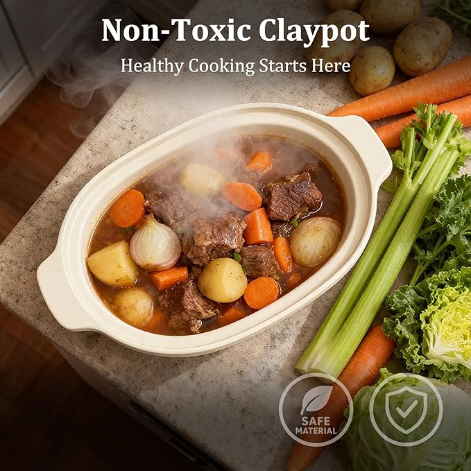 MAGNIFIQUE 4 Quart Claypot Multi-Cooker, with 8-in-1 Casserole Programmable Slow Cooker, Dutch Oven, Pasta, Nonstick Oven Safe Pot to 450°F, Oatmeal