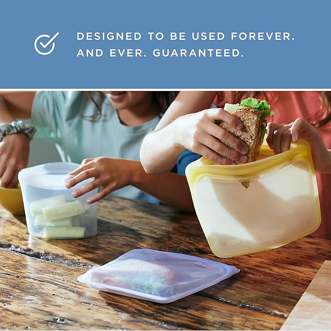 Stasher Premium Silicone Reusable Food Storage Stand-Up Mid Bag, Lavender, Microwave, Sous Vide, Dishwasher, Oven and Freezer Safe, BPA Free, Leak-free, Eco-friendly, 56 Oz