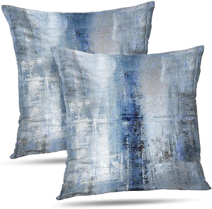 Decorative Throw Pillows Cushion Cover for Bedroom Sofa Living Room 20 x 20 Inch Set of 2 Blue and Grey
