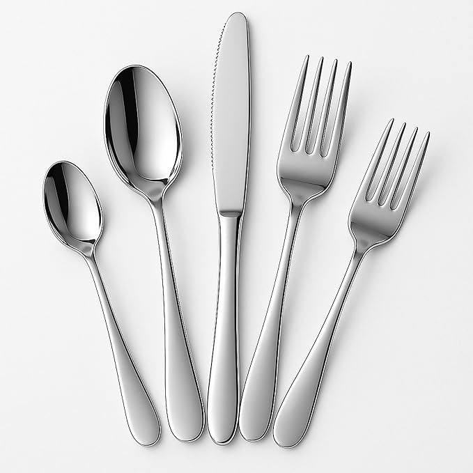 20-Piece Stainless Steel Flatware Set, Service for 4, Durable 18/0 Silverware with Ergonomic Design, Dishwasher Safe Tableware in Casual Style