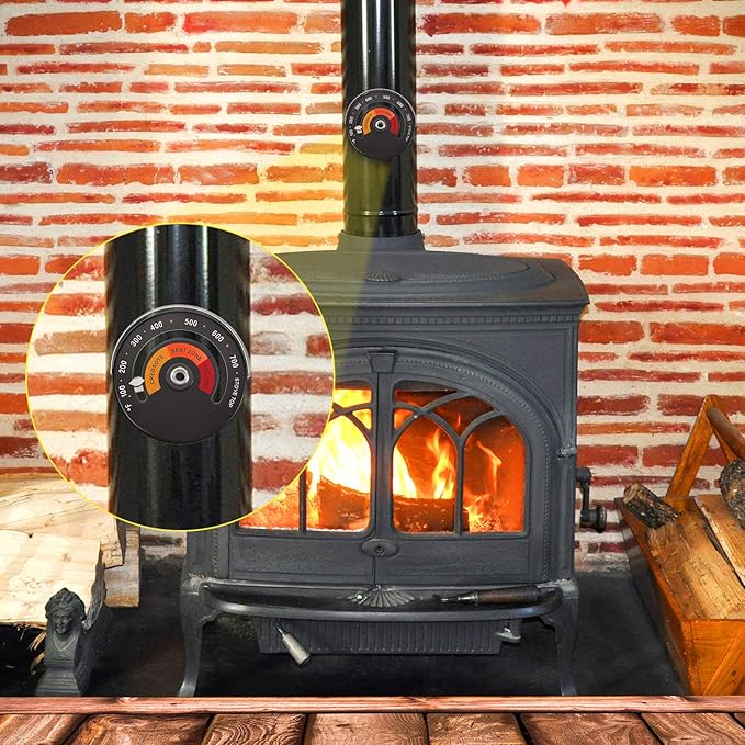 Frienda Wood Stove Thermometer Magnetic, Oven Temperature Meter Stove for Avoiding Chimney Pipe Damaged by Overheat(2 Pieces)