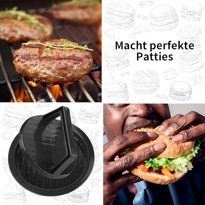 Burger Press Patty Maker, Round Non-Stick Stuffed Hamburger Press Accessories Smashed Hamburger Press Patty Burger Meat Sausage Beef Maker Mold Kitchen Gadgets for Grilling (2 Pack, Black)