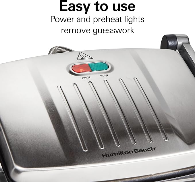 Hamilton Beach Panini Press, Sandwich Maker & Electric Indoor Grill, Upright Storage, Nonstick Easy Clean Grids, Stainless Steel (25410)