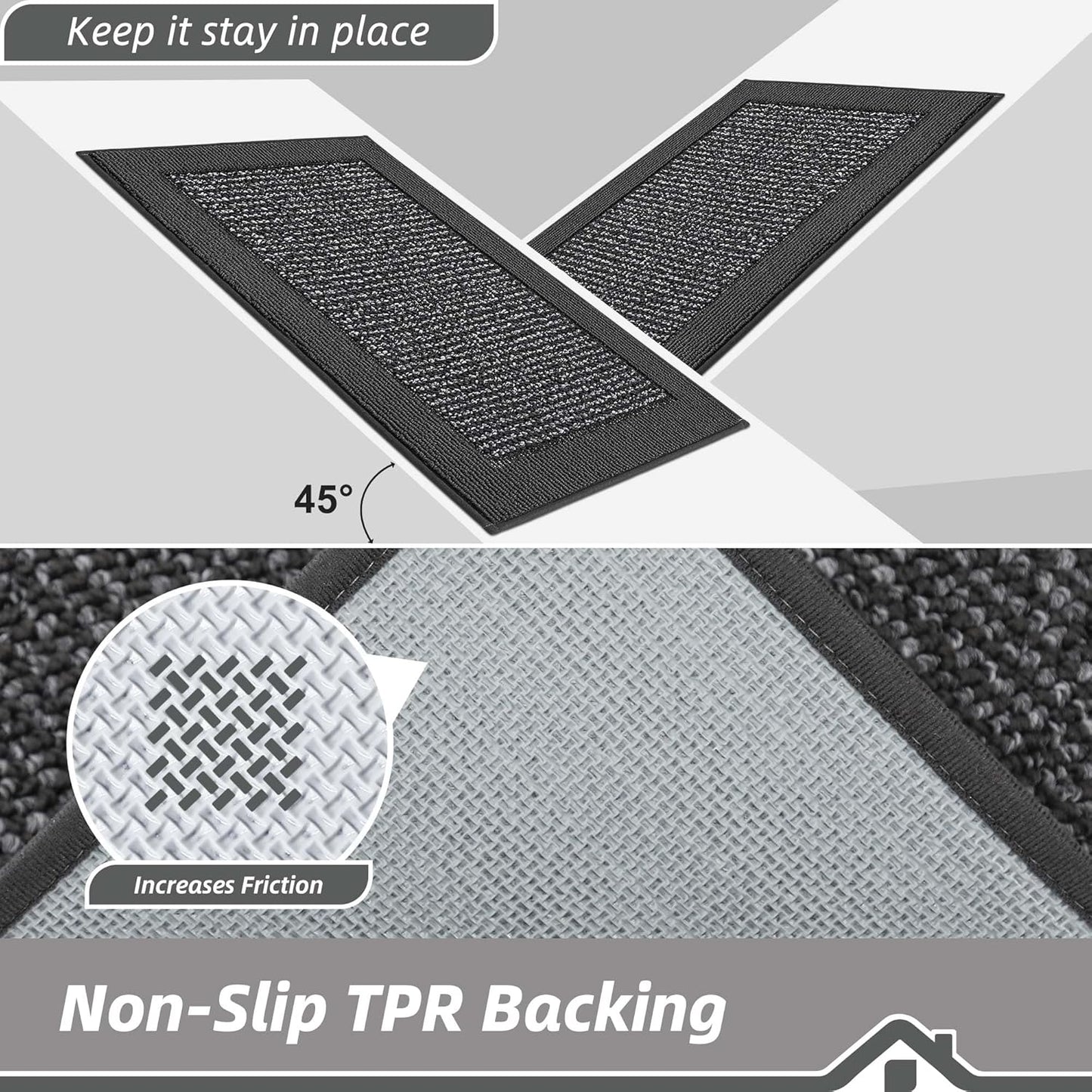 BEQHAUSE Indoor Door Mat 24" x 60", Dirt Trapper Door Mats Non-Slip Entryway Rugs Washable, Resist Dirt Absorbent Welcome Mat, Low Profile Floor Mats for Front Back Door and Entryway, Charcoal