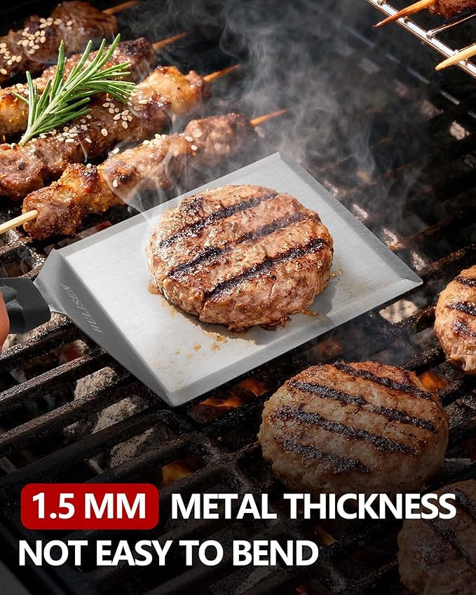 HULISEN Stainless Steel Large Grill Spatula - 6 x 5 Inch Heavy-Duty Metal Spatula with Cutting Edges, Kitchen Griddle Accessories, Smashed Burger Turner Scraper for BBQ Grill and Flat Top Griddle