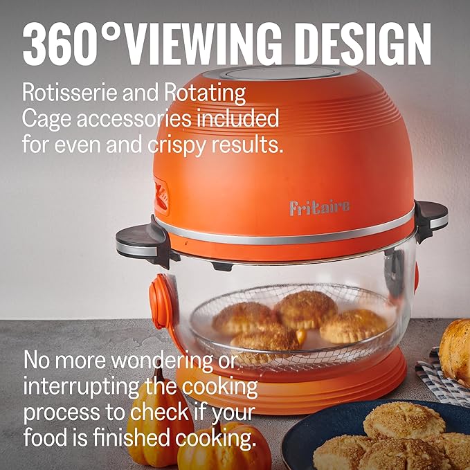 Non Toxic Air Fryer™ - Glass AirFryer 5 Quart w/ 360 Visibility, Self-Cleaning, 400F Vortex Air Fryer for Even Cooking, BPA-Free Teflon Free, 9-in-1 Functions, Rotisserie, Roast, Bake, White