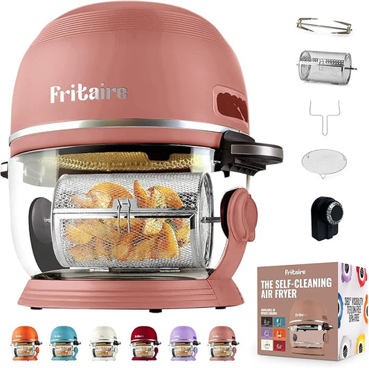 Non Toxic Air Fryer™ - Glass AirFryer 5 Quart w/ 360 Visibility, Self-Cleaning, 400F Vortex Air Fryer for Even Cooking, BPA-Free Teflon Free, 9-in-1 Functions, Rotisserie, Roast, Bake, Mauve Rose