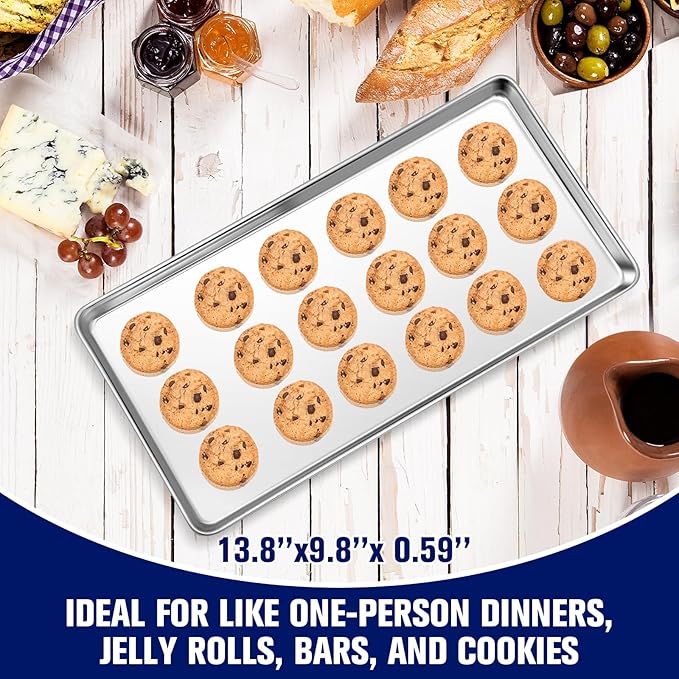3 Pcs Baking Sheet Pan Set 13.8 × 9.8 × 0.6 Inches Cookie Sheet Large Toaster Oven Pans Stainless Steel Tray Barbecue Grill Pan Rectangle Trays Oven, Non-Stick, Easy Clean