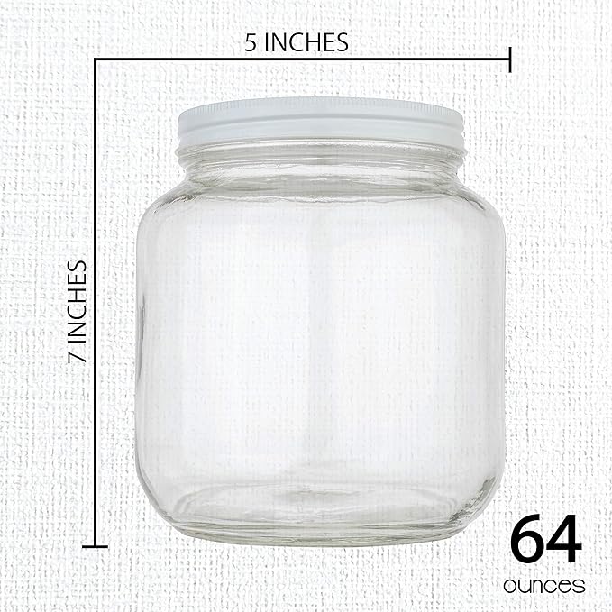 kitchentoolz Half Gallon Mason Jar Wide Mouth with Airtight Metal Lid - Safe for Fermenting Kombucha Kefir - Curing Pickling, Storing and Canning - BPA-Free Dishwasher Safe (White Lid, 4)