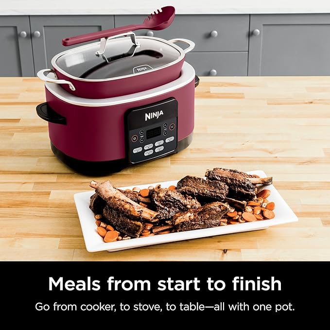 Ninja Foodi PossibleCooker PRO 8.5Qt Multicooker 8 in 1 Slow Cooker, Dutch Oven, Steam Bake Roast Sear Sauté Bread Maker Warmer, Glass Lid, Integrated Spoon, Nonstick (Cherry)