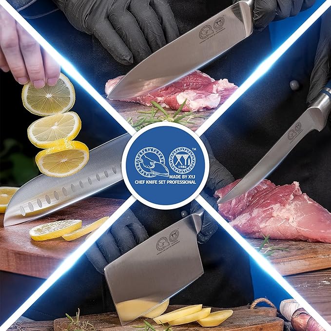 XYJ Knives,Professional Knife Sets for Master Chefs,Meat Cleaver Butcher for Camping,Chef Knife Set with Bag