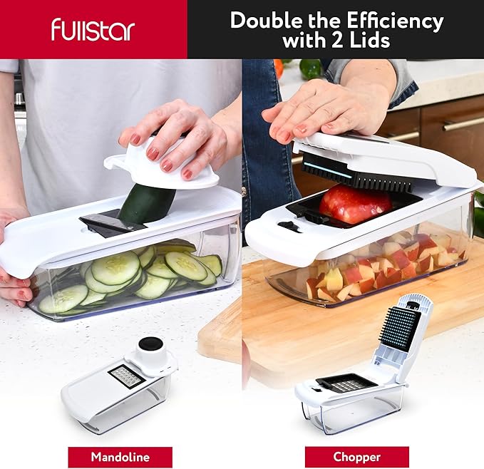 Fullstar Mandoline Slicer for Kitchen - Vegetable Chopper, Onion Potato Food Veggie Fruit Slicer and Cutter with Container, Kitchen Gadgets & Accessories, Home Essentials (All-in-1, White/Black)