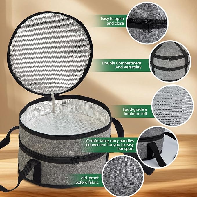 Aufind 12" 2 Pack Pie Carrier with Lid and Insulated Food Carrying Case Bag, Reusable Food Storage Containers for Pies, Cheesecake, Pizza, Nuts Fruit