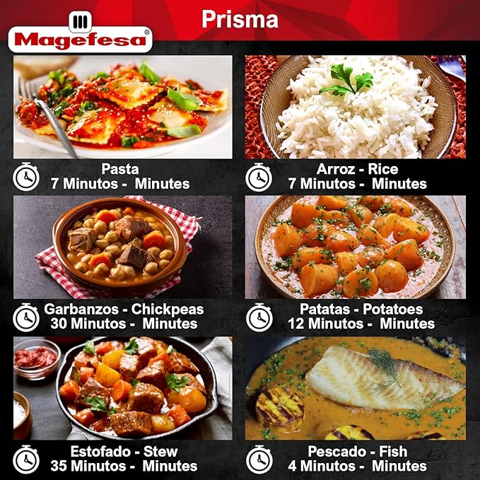 MAGEFESA Prisma Pressure Cooker, 4.2+6.3 Qt, 18/10 Stainless Steel, Easy Lock, Induction Compatible, 5 Safety Systems, 11.6 PSI