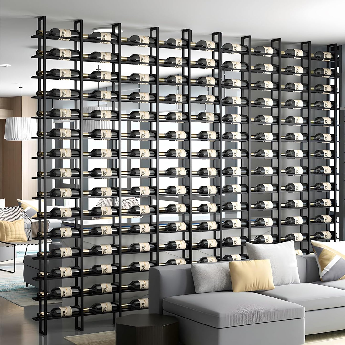 Wine Rack Freestanding Floor, 16 Tier 16 Bottle Capacity Display Holder, Industrial Wine Bottle Storage Shelves, for Any Bar, Wine Cellar, Kitchen, Dining Room (Gold, 1 Column)