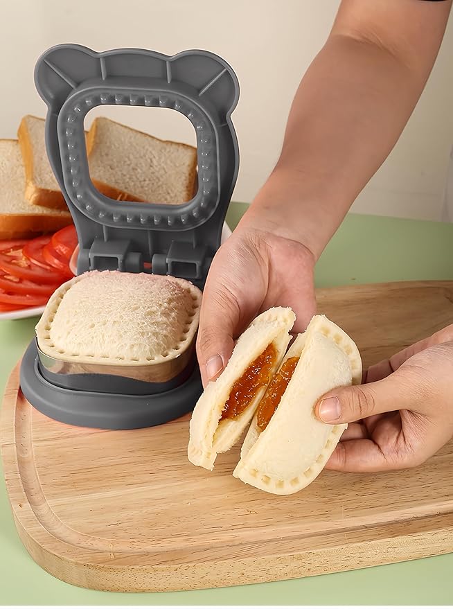 Sandwich Cutter and Sealer, Decruster Sandwich Maker for kids lunch Uncrustable Sandwich Maker，Easy for School Lunchbox and Bento Box Square - Grey