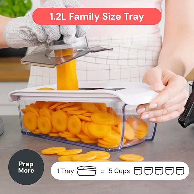 Fullstar Mandoline Slicer for Kitchen, Fruit Cutter, Cheese Grater, Cucumber Slicer, Veggie Spiralizer, Food Cutter & Kitchen Gadgets with Safety Glove (6 in 1, White)