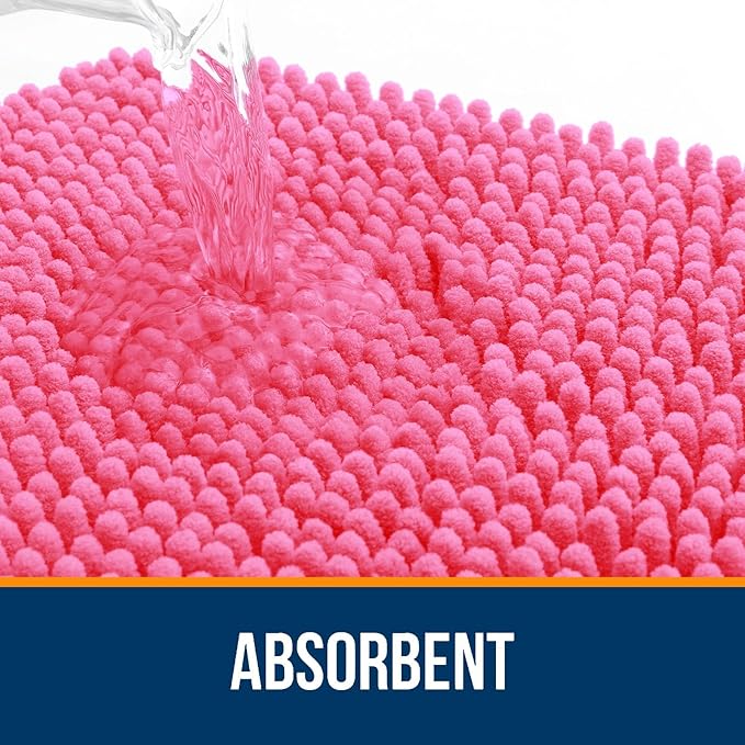 OLANLY Bathroom Rugs Sets 2 Piece, Soft Absorbent Chenille Bath Mats and U-Shaped Contour Toilet Mat Area Rug Set, Machine Washable Bath Carpet, Home Decor Accessories(30"x20"+24"x20", Hot Pink)