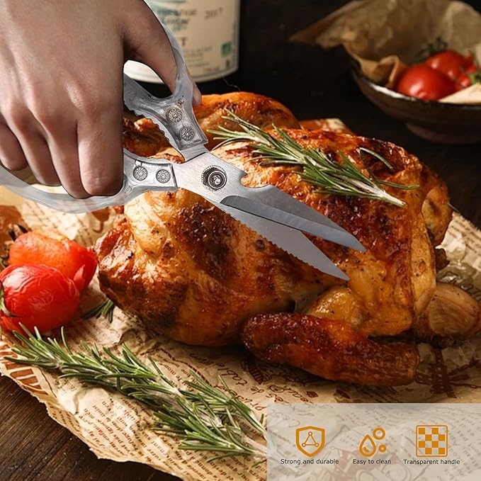 Heavy Duty Kitchen Scissors, Stainless Steel & Aluminum, Serrated Edge, Ambidextrous, Contemporary Style, Blade Color, Kitchen Shears