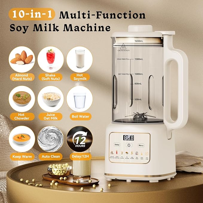 55oz Nut Milk Maker, Automatic Milk Maker with 20 Blades for Homemade Almond, Oat, Soy Milk, Plant-Based Milk, 10 in 1 Milk Maker Machine with Delay Start/Keep Warm/Self Clean/Boil Water