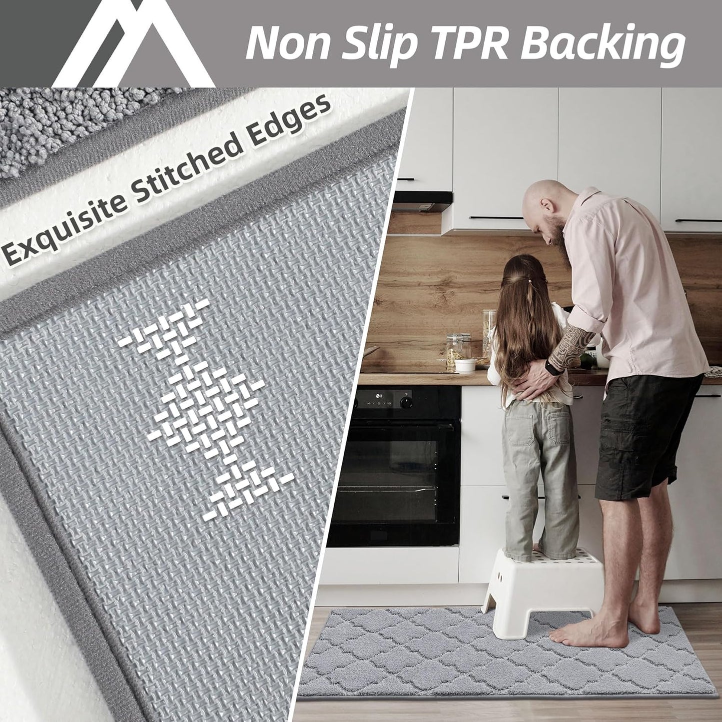 COSY HOMEER Soft Kitchen Floor Mats for in Front of Sink Super Absorbent Rugs and 20"x59" Non-Skid Mat Standing Washable,Polyester,Grey