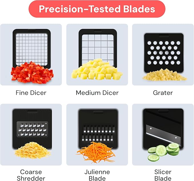 Fullstar Mandoline Slicer for Kitchen - Vegetable Chopper, Onion Potato Food Veggie Fruit Slicer and Cutter with Container, Kitchen Gadgets & Accessories, Home Essentials (6-in-1, White/Black)
