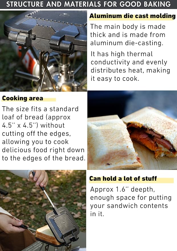 camping moon Sandwich Maker Hot Sand Single Burner Gas Fire Open Fire Compact Aluminum TT-1315 (Black)