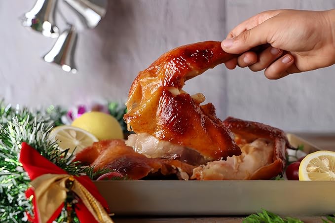 Generic Roasting Pan Stainless steel Roasting pan Turkey Roasting pan with grill Rectangular grill suitable for Turkey, roast chicken and ham (14x10.4x2.8in), Silver