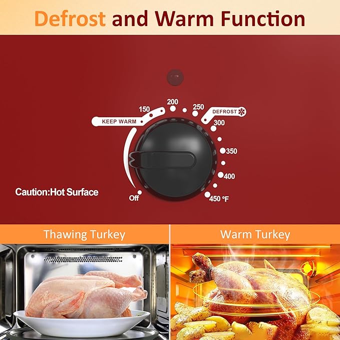 Sunvivi Electric Roaster Oven, 24 Quart with Glass Lid, Turkey Roaster, Self-Basting Lid, Removable Pan, Cool-Touch Handles, Red