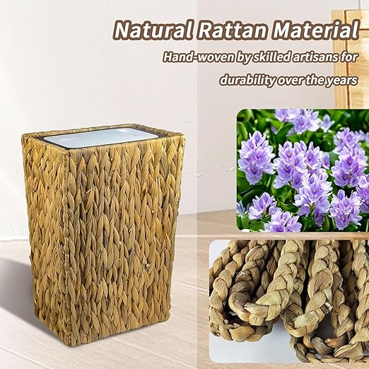 NAIJUTE Wicker Trash Can,3 Gallon Wicker Waste Basket,Boho Handwoven Trash Can with Lid for Kitchen Bathroom Office